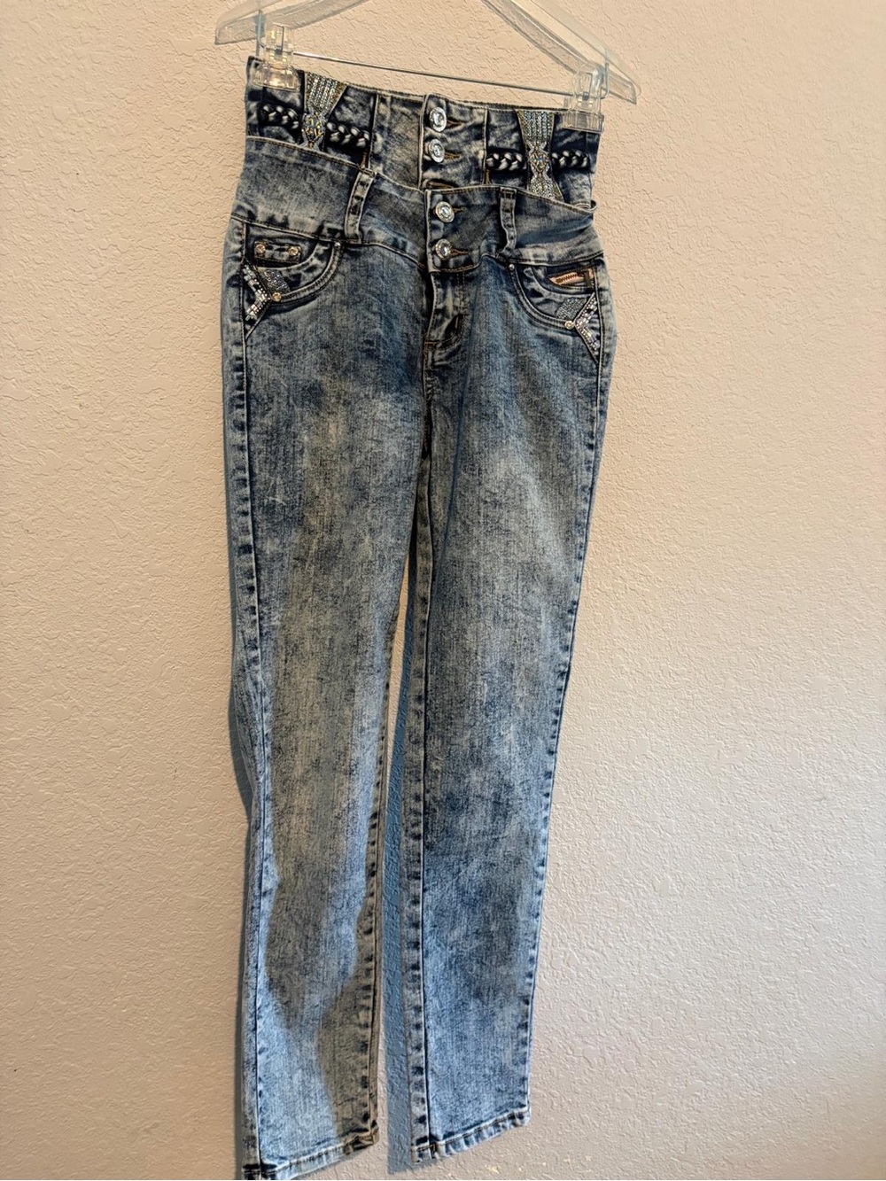 High-Rise Acid Wash Women's Jeans - Light Blue